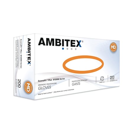 Ambitex Ambitex EconoFit, Disposable Gloves, Polyethylene, Powder-Free, Medium, 2000 PK, Clear EFMD2000